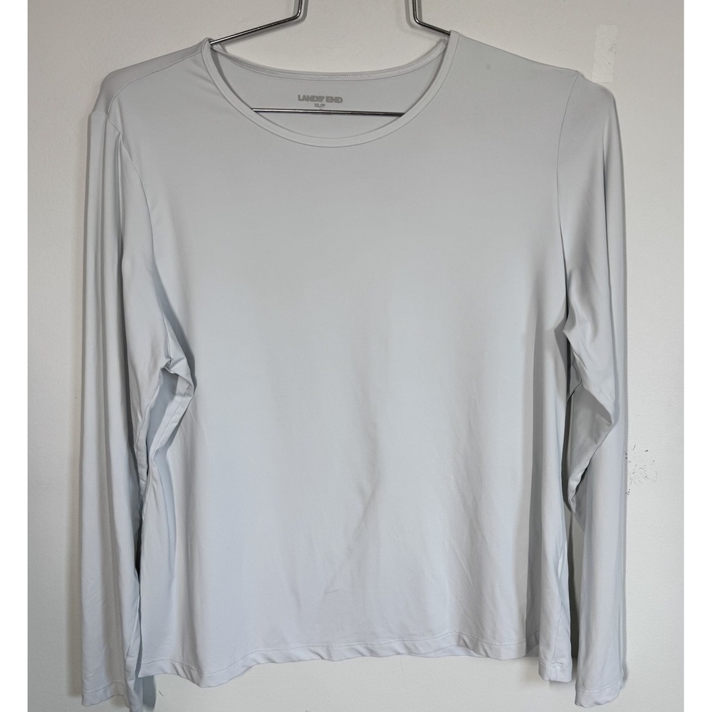 Lands End White Rash-guard‎ Swimsuit Top Long Sleeve Women's XLP UPF+ Water Park